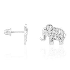 Kids 14K Yellow Gold White Stone Elephant Screwback Stud Earrings