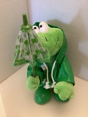 Cuddle Barn Frog Plush Musical Singing In The Rain Wears Raincoat Umbrella