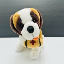 St Bernard Plush Rescue Dog 10 Realistic Barrel Brown White Stuffed Puppy