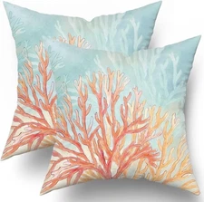 Giwawa Coastal Coral Throw Pillow Covers 16X16 Set of 2, Retro Vibe Pillow Cushi