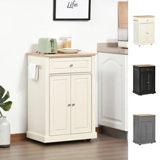 HOMCOM 36" Mobile Kitchen Island Serving Cart w/ Cabinet & 2 Towel Racks