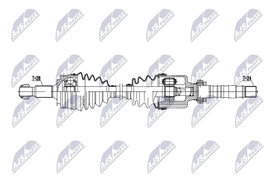 NTY Driveshaft NPW-PE-132 for Peugeot Right Front Axle 24/28 Splines 921 mm