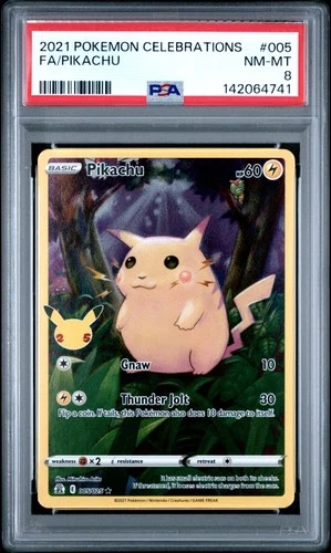 142064741 Pikachu 2021 Pokemon Sword & Shield Celebrations #005 Holo PSA 8