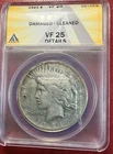 1921 $1 Peace Dollar. ANAC VF-25. Damaged-Cleaned. Free Shipping