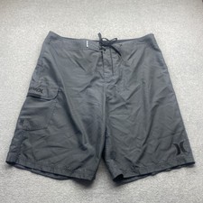 Hurley Board Shorts Mens 38x9" Flat Front Swim Trunks Dark Gray Pockets Logo