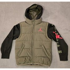 Air Jordan Puffer Vest Hoodie Green / Black Kids Size Small 8-10 Years Old