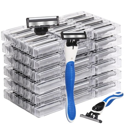 50 Pcs Refillable Three Blade Disposable Razors for Men Set Sensitive Skin... 