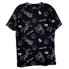 Space Jam Unisex T-Shirt L Black White Print Tune Squad Bugs Bunny Basketball