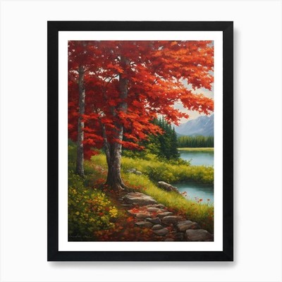 Land eines roten Ahornblattes mit Adern gerahmtes Wandbild Poster Leinwanddruck Bild