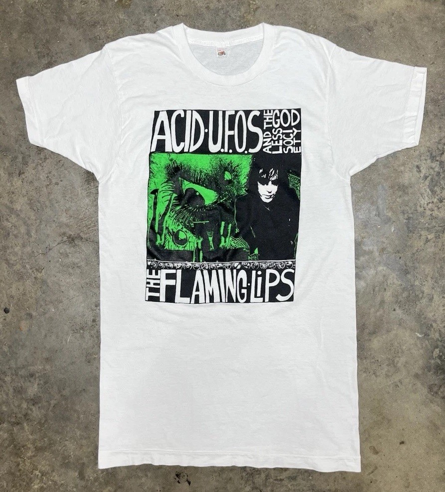 Rare Vintage 80s The Flaming Lips Acid UFOS and The god less Society Band Tee