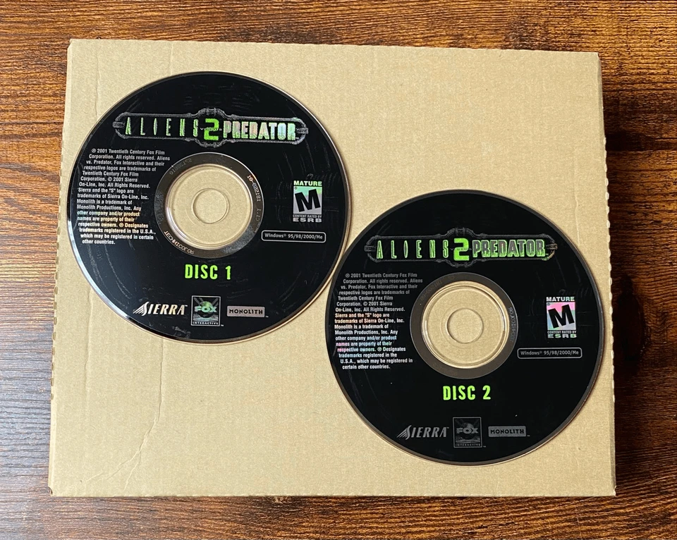 Juego de 2 discos Aliens vs Predator 2001 Sierra Monolith completo Big Box Foto 2 de 4