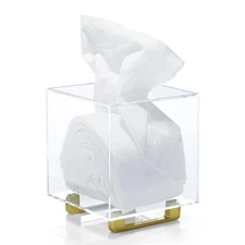 Thick Clear Acrylic Square Tissue Box Holder with Gold Plated Aluminum Legs f...
