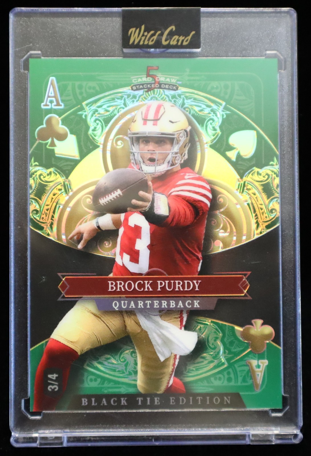 2026 Brock Purdy (3/4) A of Clubs Green Refractor Black Tie Wild Card #SDPC-BPN