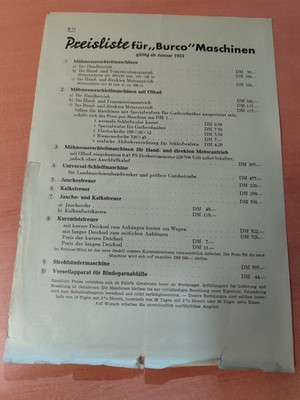 Burco Preisliste 1-1952 Prospekt Landwirtschaft Traktor M7