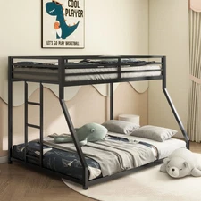 Twin over Full Bunk Bed Metal Bed Frame w/Ladder & Guardrails for Kids and Adult