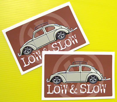 Retro vintage 'LOW & SLOW' Stickers x2 Decals early Beetle Camper split ...