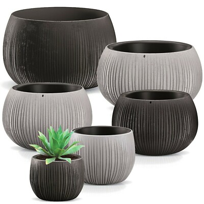Blumentopf Wellendesign Faltig mit Einsatz 6 Größen Schwarz Grau Betonimitation