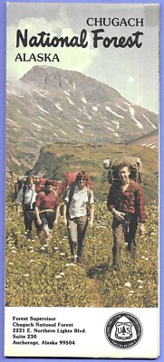 Vintage Chugach National Forest Alaska Map Travel Tourist Brochure 1977