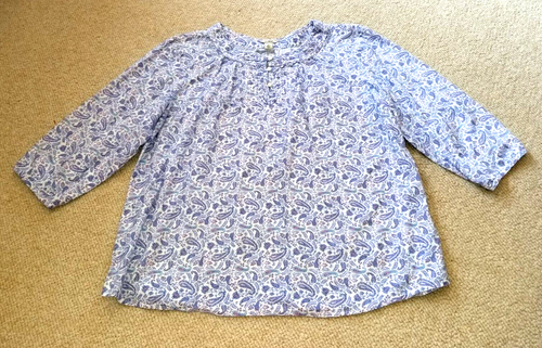 Damen Top - L.L. BEAN - weiß/blau/rosa Paisley Biesen Tunika Cottagecore - XL
