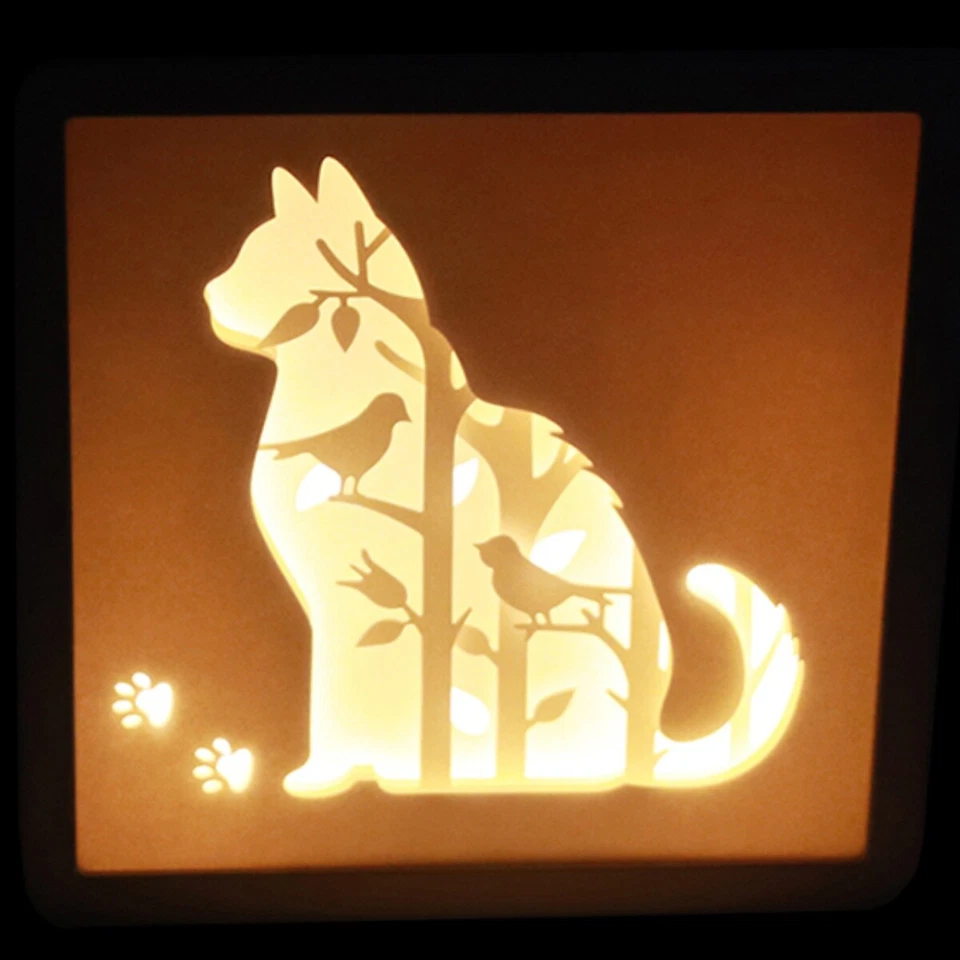 CIM 3D Papercut Lightbox Square Katze Schnitzlampe Papier Shadowbox Nachtlicht - Bild 2 von 2