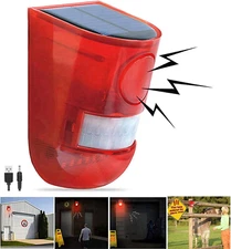Solar Sound & Light Alarm Motion Sensor 110 Decibels Siren Sound Alert & 6Leds F