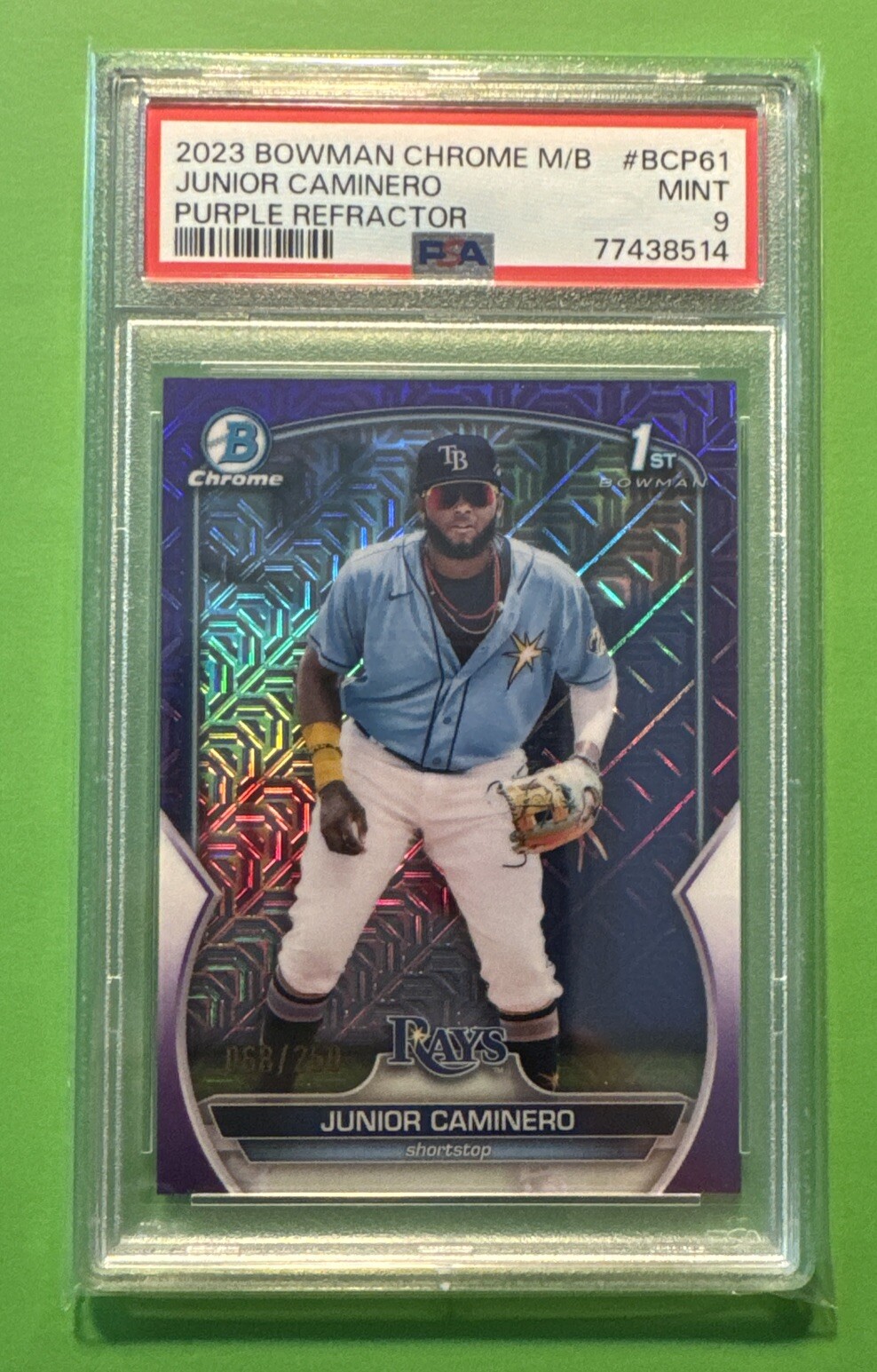 2023 Bowman Chrome 1st Baseball Junior Caminero Purple Mojo/250 PSA 9 🔥