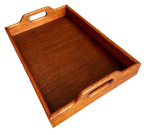 Neu Mahagoni Holz Tablett Wurstwaren Handarbeit 18 3/4 x 12 3/4 Lebensmittelqualität Oberfläche