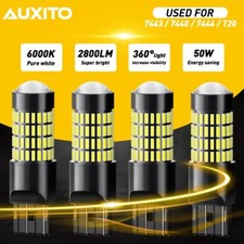 4x Auxito 7443 7440 Led White Reverse Stop Brake Turn Signal Parking Light Bulbs
