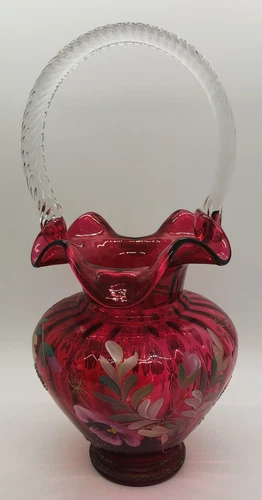 Fenton Gold Treasures 95th Anniversary Collection Cranberry Basket Art Glass