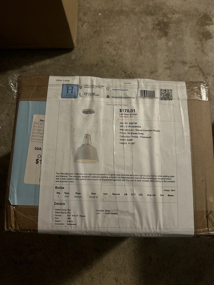 Colgante Feiss Freemont 1 luz 16 pulgadas, gris alto brillo, P1304HGG Foto 2 de 2