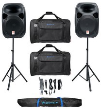 Rockville RPG122K Dual 12" Speakers Bluetooth Mic Stands Cables Carry Bags