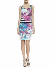 CLOVER CANYON NWT Blue Purple Dress Santorini Floral Stripe Fitted Sheath Small