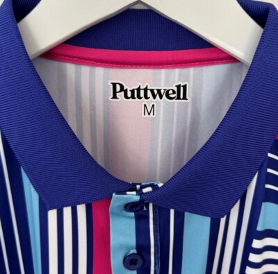 PUTTWELL Golf Polo Shirt Summertime Green Side Blue Pink Stripe
