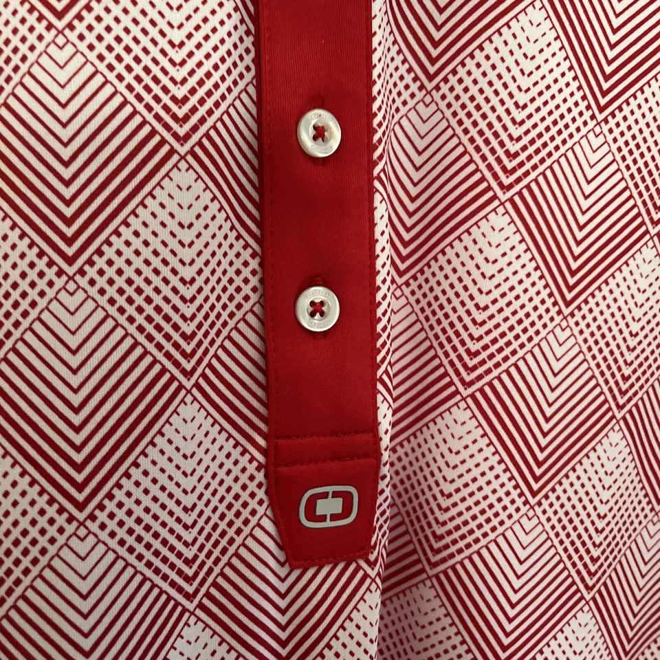 Polo de golf Ogio para hombre XL geométrico elástico 2 caras rojo y gris Foto 3 de 4