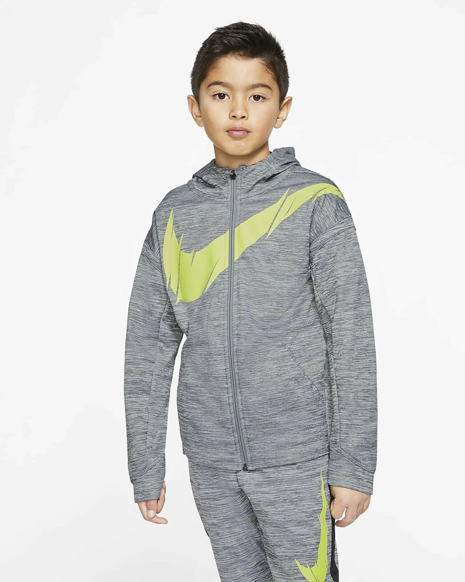 Nike Therma Boys Tracksuit Sz M Age 10 12 Yrs Grey White CJ7829 010