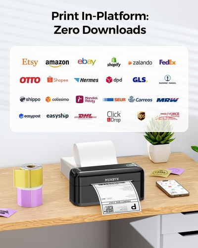 MUNBYN Bluetooth Thermal Label Printer 4x6 Shipping Label Printer for USPS FedEx - Afbeelding 6 van 9