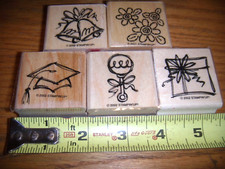 5 NEW STAMPIN-UP 2002 WEDDING BELLS,BABY RATTLE, PRESENT, GRAD.CAP, FLOWERS