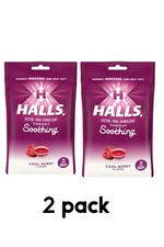 2X HALLS Throat Soothing Cool Berry Flavor Cough Drops 2 Bags 50 Total Drops