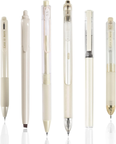 5Pcs Gel Pens and 1Pc Highlighter, Quick Dry Pen Fine Point Black 0.5Mm, Aesthet