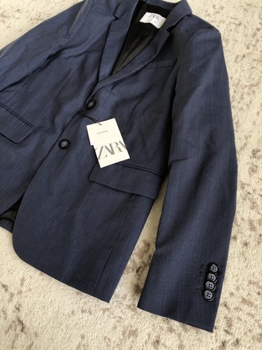 New Zara Boys Pinstripe Print Blazer Jacket Blue Size 11-12 Years - Picture 3 of 11