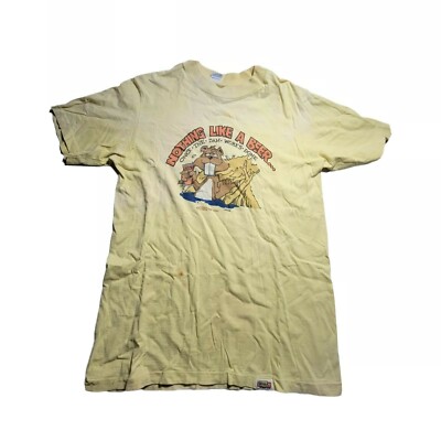 VTG 70s Crazy Shirts Hawaii 1978 Beaver Beer  Medium Yellow T-Shirt