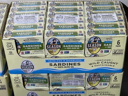 12 X Season Sardines Skinless Boneles Fish 100% Pure Olive Oil Wild Caught 2029+ - 第 1/7 張圖片