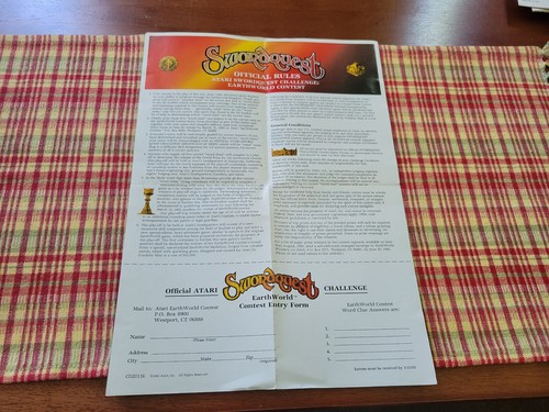 Swordquest Challenge Earthworld Contest Entry Form - Atari - Authentic - (LM) - Picture 2 of 3