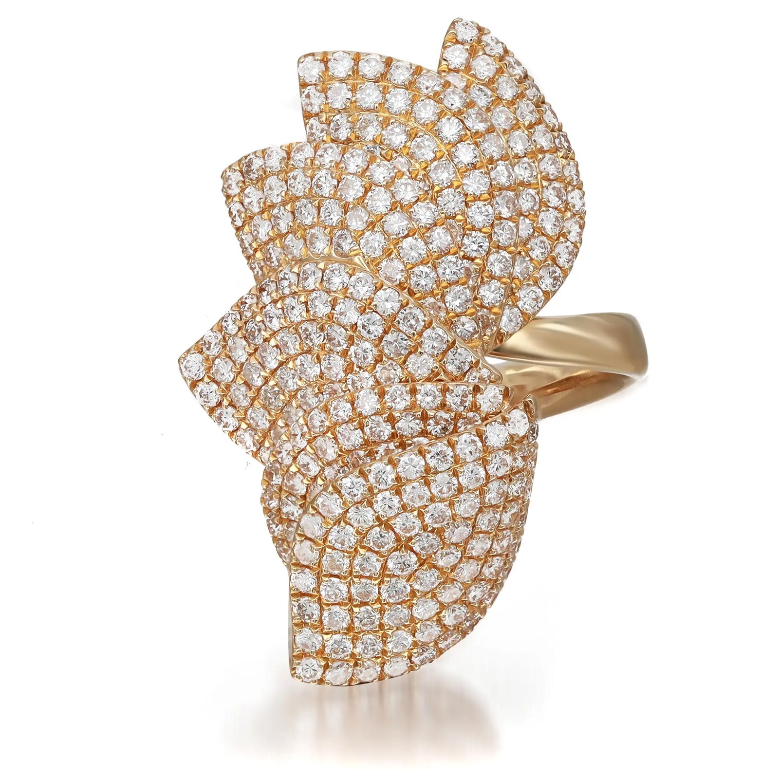Pave Set Round Cut Diamond Floral Cocktail Ring 18K Yellow Gold 2.65Cttw SZ 5.75