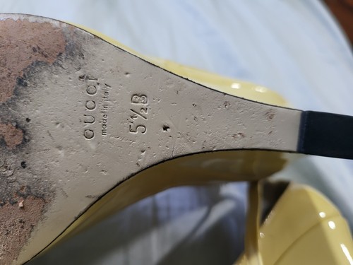 GUCCI Horsebit Accent Patent Cream Yellow Leather Pumps, Size 5.5 authentic  - Picture 5 of 6