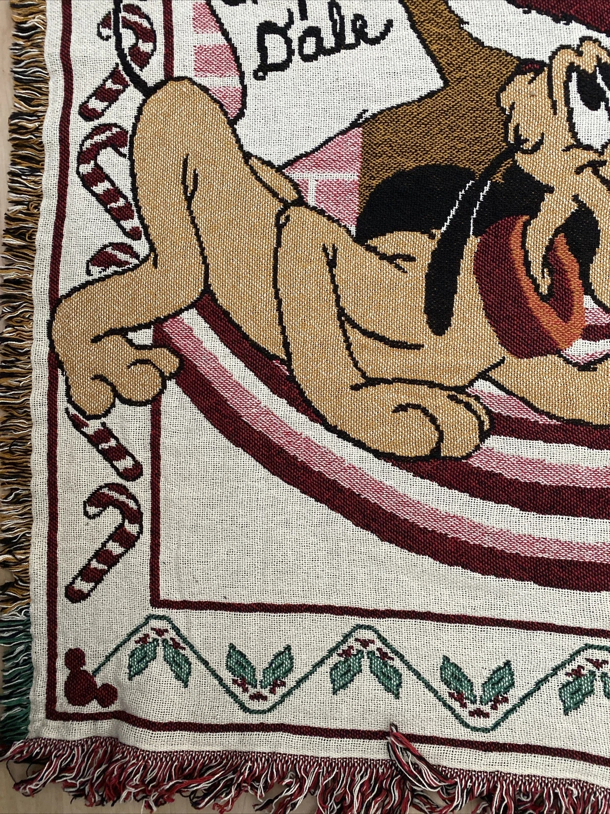Disney Mickey Mouse Pluto Christmas Santa Woven Throw Blanket Tapestry 46x69”