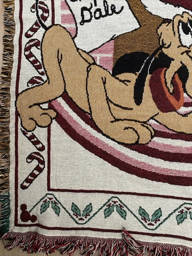 Disney Mickey Mouse Pluto Christmas Santa Woven Throw Blanket Tapestry 46x69”
