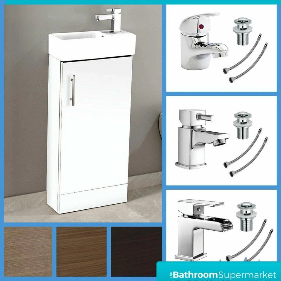 400mm Bathroom Vanity Unit Basin Ceramic Sink Cloakroom Cabinet Optional Taps
