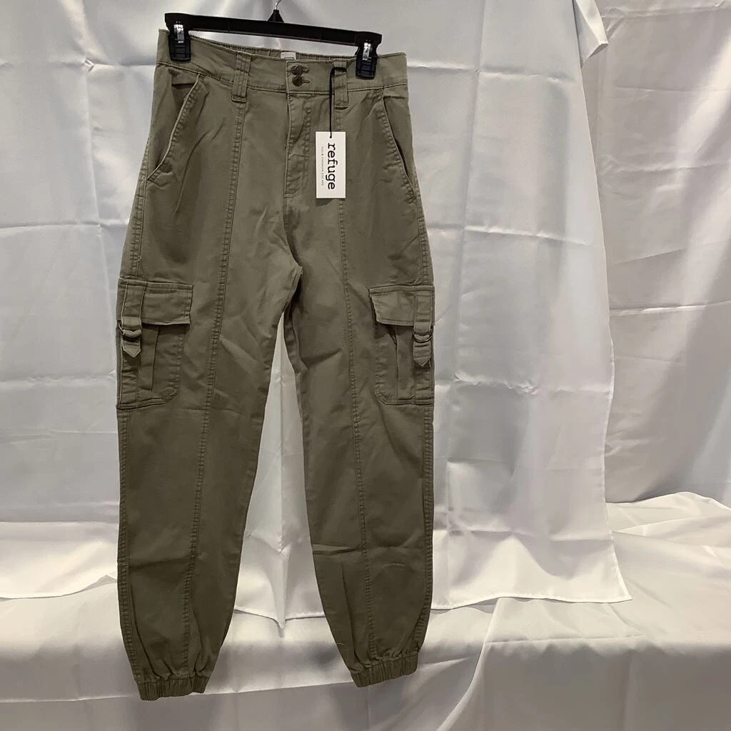 Refuge Womens Cargo Jogger Pants Green Stretch Relaxed Fit Flap Pockets S/P