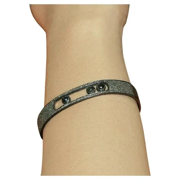 Pave Diamond & Spinel Gemstone Bracelet 925 Sterling Silver Move Bangle Bracelet - Image 2 of 4